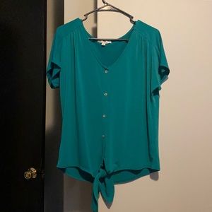Green tie front blouse